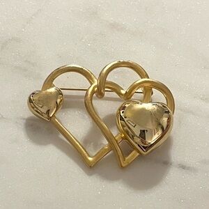 Vintage Gold Tone Open Double Heart Brooch Pin